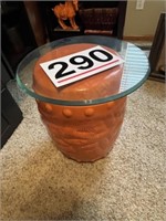 Orange pottery barrel w/glass top