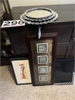 2 pictures, tray and jeweled mirror