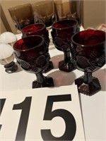 4 ruby glass goblets - small, wine glasses,