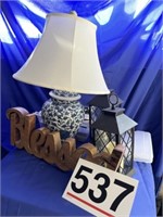 Blue and white lamp, 2 candle lanterns, blessed