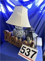 Blue and white lamp, 2 candle lanterns, blessed