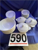 Set of white dishes - platters, pitcher, cups,