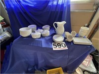 Set of white dishes - platters, pitcher, cups,