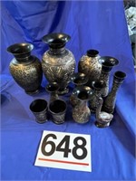 Metal vases, goose, cups