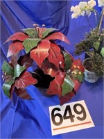 Metal poinsetta, vase and plant