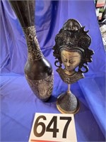 Metal vase and figure