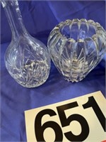 Crystal vase and glass decanter