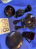 Ruby glass plates - 8, bowls - 6, pitcher, punch