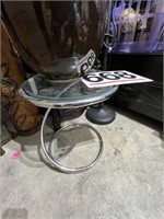 Glass top table w/tall vase