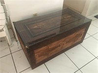 Ornate Carved Wood Trunk w/ Glass Top