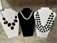 Lot of 3 Black & Silver Toned Costume Necklaces