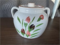 Vintage Pottery Cookie Jar w/ Handles & Lid