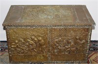 antique embossed brass firewood box
