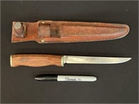 Vintage Wood Handle Knife W/ Leather Sheath