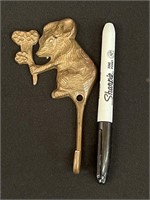 Vintage Brass Mouse Hook Holder