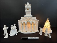 Lighted Christmas Church Tree Figurines
