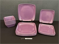 13 Piece Set Melamine Purple Square Plates Bowls
