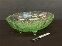 Vintage Green Footed Glass Serving Bowl
