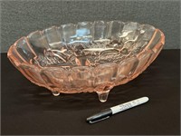 Vintage Pink Glass Footed Serving Bowl