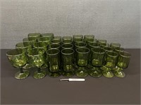 22 Mid Century Emerald Green Stem Glasses