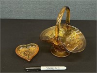 Vintage Indiana Glass Amber Tiara Basket