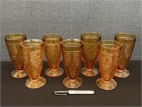 Vintage Indiana Glass Amber Footed Glasses