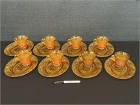 Vintage Indiana Glass Luncheon Plate Set Amber