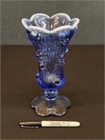 Vintage 1942 Fenton Blue Floral Vase