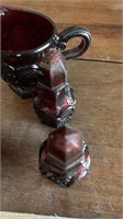 (9) red pressed glass pieces