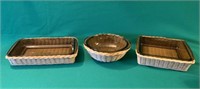 3 Pyrex with basket holders