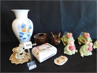 Vase, Figurines, including Ganz Frogs (1 box)