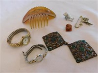 Ladie's watches, pins, Rose rock, more
