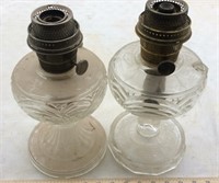 (2) GLASS OIL LAMPS, MISSING GLOBES AND