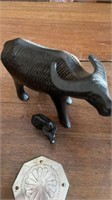 (3) wood carved animals
