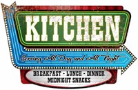 New Kitchen Serving All Day Tin Sign
