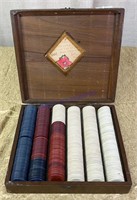 POKER CHIPS WITH WOOD CASE 1945