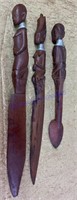 3 PIECE  WOOD CARVED AFRICAN  SET