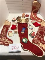 Assortment of vintage stockings and ornaments