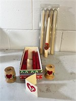 Wooden vintage candle holders and candles