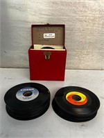 Vintage record case and records