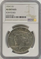 1924-S Peace Silver Dollar NGC AU-Details
