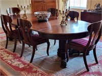 Formal Walnut Empire Dining Table Six Side Chairs