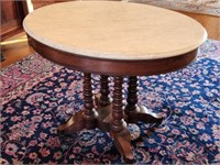 Turned Leg Oval Marble Top Parlor Table