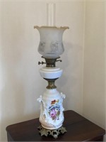 Antique Hand Painted Porcelain Oil Lamp