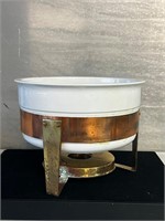 Copper, White Ceramic, Brass, Fondue Dish