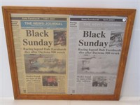 Framed newspapers of Dale Earnhardt. Measures 29