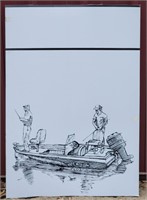 Fishing Cajun Boat Drawing 24" W x 34" H