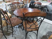 CHERRY INLAID TOP ROUND DINING TABLE WITH 4 CHAIRS