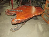 OLD GROWTH HAND CARVED REDWOOD COFFEE TABLE
