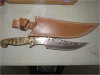 14" L CUSTOM DAMASCUS FIXED BLADE KNIFE W/ SHEATH